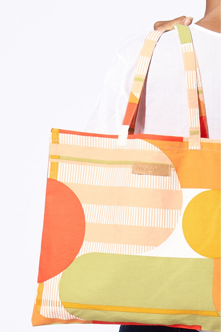 Bright Orange and Sage Colourful Tote Bag