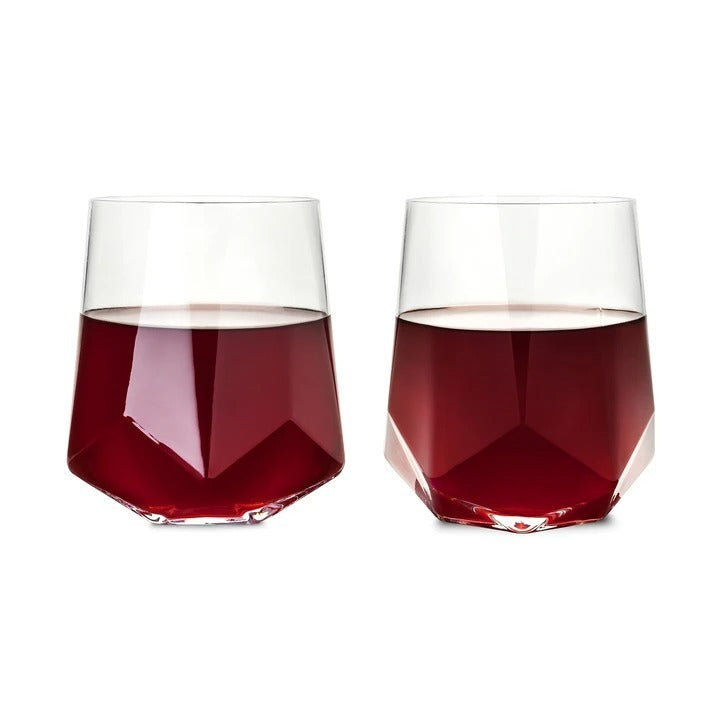 Faceted Crystal Stemless Wine Glass (set of 2)