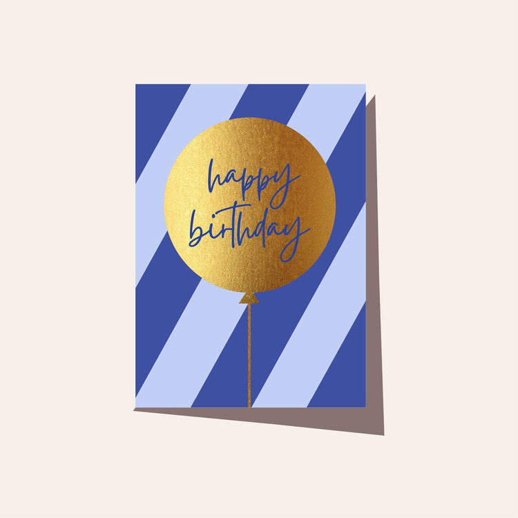 Balloon Blue Stripe Birthday Card