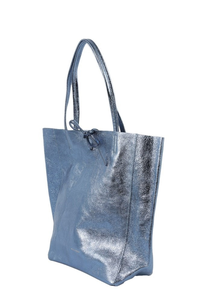 Maison Fanli Metallic Blue Jeans Large Leather Tote bag