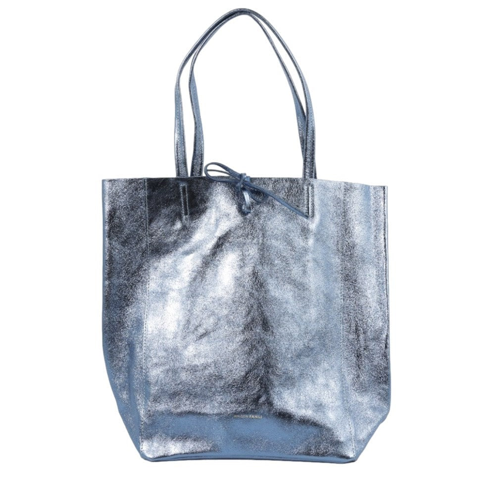 Maison Fanli Metallic Blue Jeans Large Leather Tote bag