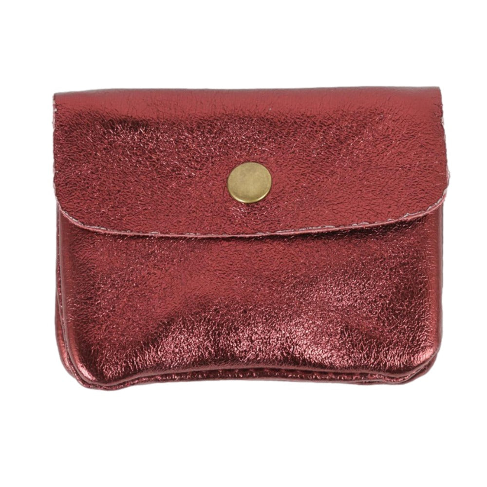 Maison Fanli Leather Coin Purse Metallic Bordeaux