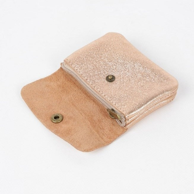 Maison Fanli Leather Coin Purse Metallic Rose